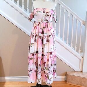 Floral Fairy Off Shoulder Summer Maxi SunDress Sz S M